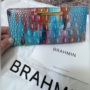 Brahmin Blue Pink Purple Multicolor Croc-Embossed Continental Wallet
